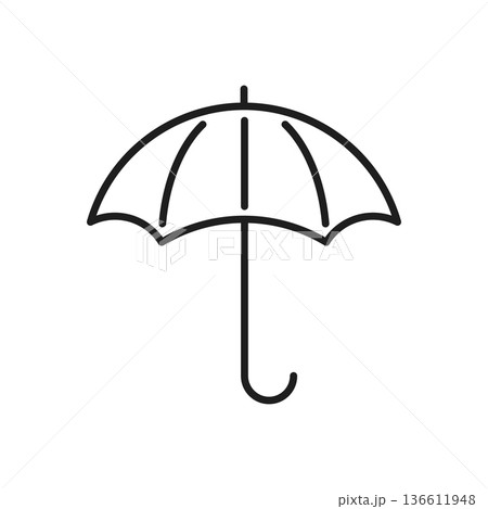 Umbrella icon in flat outline style. Rain protection vector illustration on isolated background. Weather defense equipment sign business concept. 136611948