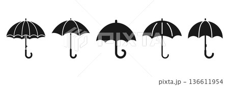 Umbrella icon set collection in flat style. Rain protection vector illustration on isolated background. Weather defense equipment sign business concept. Umbrella icon set collection in flat style. Rain protection vector illustration on isolated background. Weather defense equipment sign business concept. 136611954