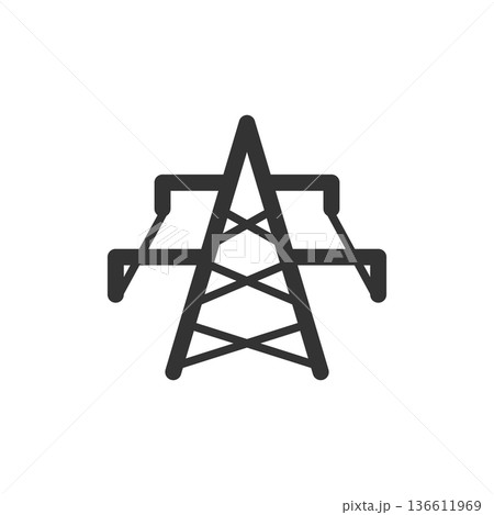 Electric tower icon in flat style. Power station vector illustration on white isolated background. High voltage sign business concept. Electric tower icon in flat style. Power station vector illustration on white isolated background. High voltage sign business concept. 136611969