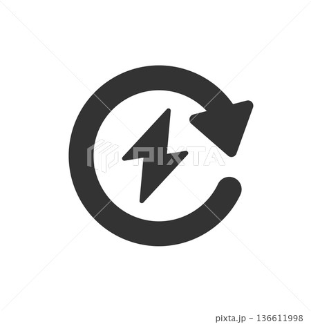 Energy recharge icon in flat style. Voltage and arrow vector illustration on white isolated background. Electric sign business concept. Energy recharge icon in flat style. Voltage and arrow vector illustration on white isolated background. Electric sign business concept. 136611998