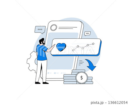 Social media engagement analytics, influencer follower growth rate metrics, digital marketing performance dashboard for influencer marketing strategy, modern flat social media data vector illustration Social media engagement analytics, influencer follower growth rate metrics, digital marketing performance dashboard for influencer marketing strategy, modern flat social media data vector illustration 136612054