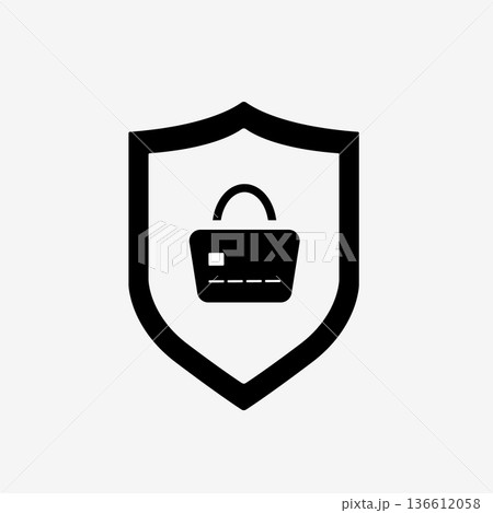Online shopping security shield icon, e-commerce data protection and secure payment concept for digital store, minimal flat outline symbol for UI and corporate website, isolated vector illustration Online shopping security shield icon, e-commerce data protection and secure payment concept for digital store, minimal flat outline symbol for UI and corporate website, isolated vector illustration 136612058