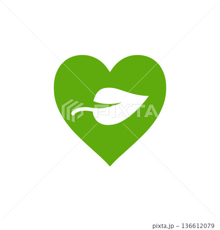 Heart and leaf icon in flat style. Vegan friendly vector illustration on white isolated background. Nature love sign business concept. 136612079