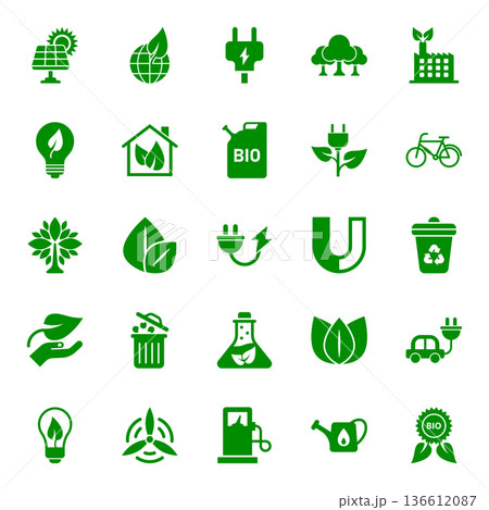 Eco environment icons set in flat style. Ecology vector illustration on white isolated background. Bio emblem sign business concept. Eco environment icons set in flat style. Ecology vector illustration on white isolated background. Bio emblem sign business concept. 136612087