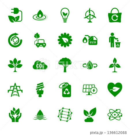 Eco environment icons set in flat style. Ecology vector illustration on white isolated background. Bio emblem sign business concept. 136612088