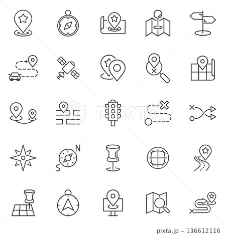 Navigation icon set in flat style. Gps direction vector illustration on white isolated background. Locate pin position business concept. 136612116