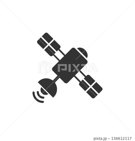 Satellite icon in flat style. Sputnik vector illustration on white isolated background. Space transport sign business concept. Satellite icon in flat style. Sputnik vector illustration on white isolated background. Space transport sign business concept. 136612117
