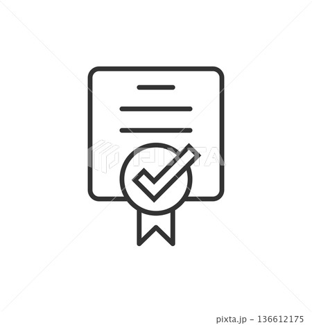 Approve certificate icon in flat style. Document check mark vector illustration on white isolated background. Approval choice business concept. Approve certificate icon in flat style. Document check mark vector illustration on white isolated background. Approval choice business concept. 136612175
