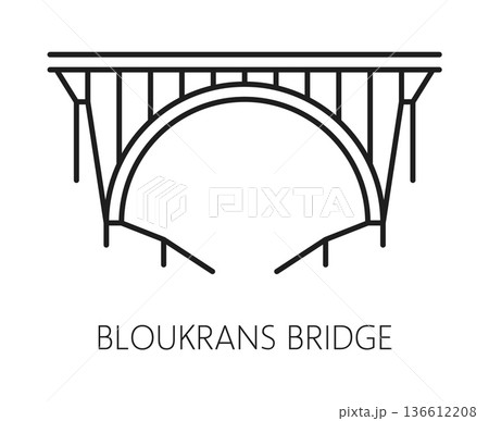 South Africa bloukrans bridge, African travel line icon or label. African continent journey sign, tourism tour vector pictogram. South Africa adventure travel icon with bloukrans bridge landmark 136612208