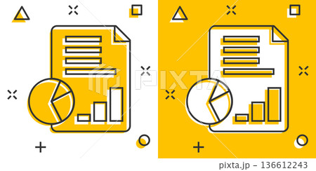 Financial statement icon in comic style. Document cartoon vector illustration on white isolated background. Report splash effect business concept. 136612243