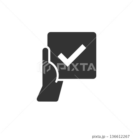 People hand with check mark icon in flat style. Accept vector illustration on white isolated background. Approval choice business concept. 136612267