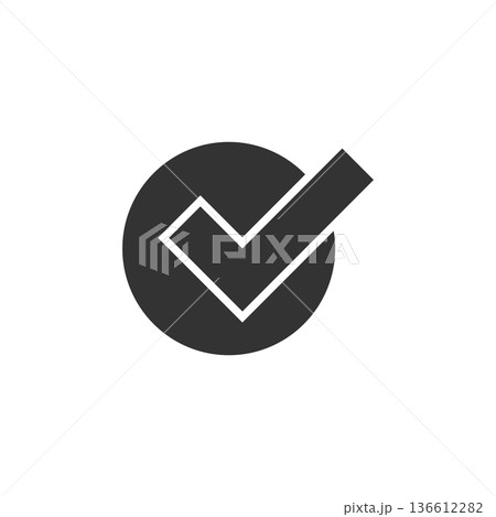 Check mark sign icon in flat style. Confirm button vector illustration on white isolated background. Accepted business concept. 136612282