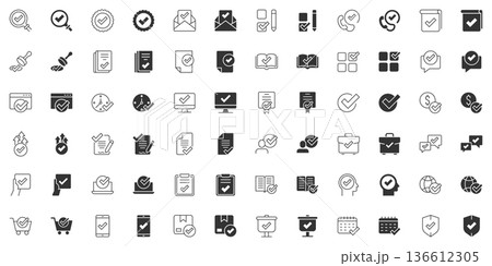 Approve icon set in flat style. Check mark vector illustration on white isolated background. Tick accepted business concept. Approve icon set in flat style. Check mark vector illustration on white isolated background. Tick accepted business concept. 136612305