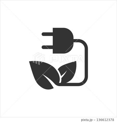 Eco energy icon in flat style. Leaf plug vector illustration on white isolated background. Electrician sign business concept. 136612378