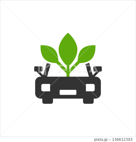 Eco car icon in flat style. Leaf and auto vector illustration on white isolated background. Bio charging sign business concept. 136612383