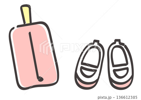 上履きと上履きを入れる布製の袋｜手書きのゆるかわいいイラスト 136612385