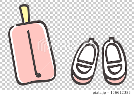 室內鞋和裝鞋的布袋 | 手繪可愛插圖 136612385