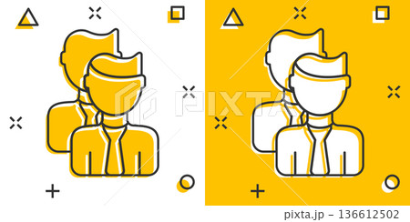 People communication icon in comic style. People cartoon vector illustration on white background. Partnership splash effect business concept. 136612502