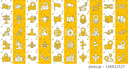 Navigation icon set in comic style. Gps direction cartoon vector illustration on white isolated background. Locate pin position splash effect business concept. Navigation icon set in comic style. Gps direction cartoon vector illustration on white isolated background. Locate pin position splash effect business concept. 136612527