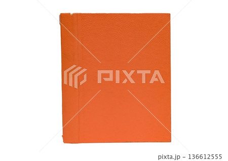 Orange book isolated on white background, front view, product photography for mockups and advertising projects. Orange book isolated on white background, front view, product photography for mockups and advertising projects. 136612555