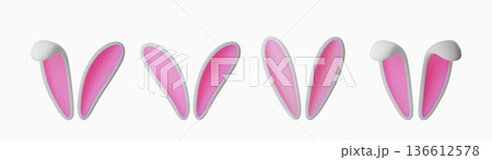 3d set with decorative rabbit ears. Happy Easter, Bunny illustrations for spring holiday cards, party invitations, and sale designs. 3d set with decorative rabbit ears. Happy Easter, Bunny illustrations for spring holiday cards, party invitations, and sale designs. 136612578