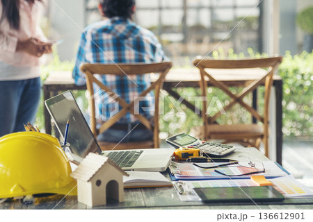 construction business plan deconstruction team consulting partnership. Construction engineer teamwork Safety Suit Trust Team implement honest planning in Construction Site. Trustworthy engineer team. 136612901