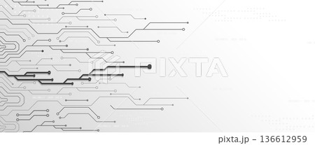 White technology background with grey circuit lines and hexagonal grid pattern White technology background with grey circuit lines and hexagonal grid pattern 136612959