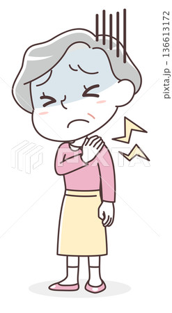 ひどい肩こりに苦しむシニア女性のイラスト ひどい肩こりに苦しむシニア女性のイラスト 136613172