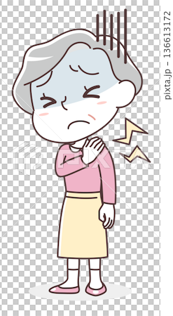 ひどい肩こりに苦しむシニア女性のイラスト ひどい肩こりに苦しむシニア女性のイラスト 136613172