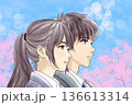 制服を着た若い男女　桜背景　アド様子見 136613314