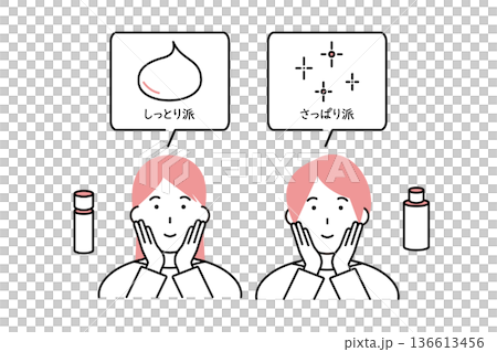 しっとりとさっぱりの化粧水の好みを伝える女性 136613456