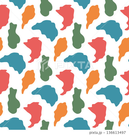 Organic blob seamless pattern. Irregular freeform liquid blobs background. Abstract amoeba spots. Camouflage animal print. Simple mini splashes. Vector seamless red, blue, orange bg illustration 136613497