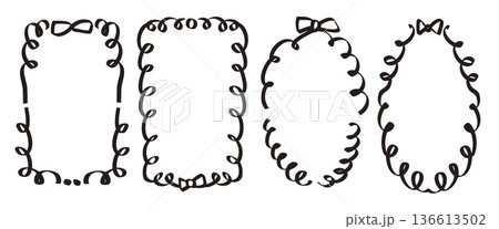 Bachelorette naive handmade whimsical frames. Coquette borders with bows set. Ribbon and lace squiggle menu cadre. Vector wedding frame isolated on white background Bachelorette naive handmade whimsical frames. Coquette borders with bows set. Ribbon and lace squiggle menu cadre. Vector wedding frame isolated on white background 136613502