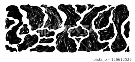 Charcoal ink blob spots pattern background. Irregular amoeba splotches and holstein cow motifs. Animal texture with black patches forms. Vector freeform liquid handmade pencil illustration Charcoal ink blob spots pattern background. Irregular amoeba splotches and holstein cow motifs. Animal texture with black patches forms. Vector freeform liquid handmade pencil illustration 136613529