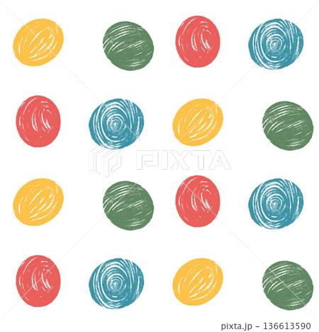 Ovals multi colors seamless pattern. Crayon kids ellipse stone endless background. Naive simple polka dot ornament repeat cover. Vector hand drawn illustration Ovals multi colors seamless pattern. Crayon kids ellipse stone endless background. Naive simple polka dot ornament repeat cover. Vector hand drawn illustration 136613590