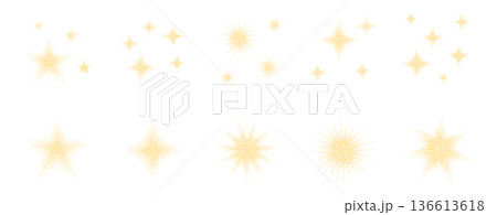 Y2k stars yellow icons with grain noise gradient. Retro golden stippling sparks forms set. Twinkles, blink halftone gradation figures isolated on white background. Vector dotworks grit shapes Y2k stars yellow icons with grain noise gradient. Retro golden stippling sparks forms set. Twinkles, blink halftone gradation figures isolated on white background. Vector dotworks grit shapes 136613618