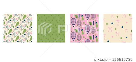 Tennis seamless pattern collection with bow,...のイラスト素材 [136613759] - PIXTA