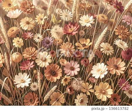 Multi colored dry flowers background 136613782