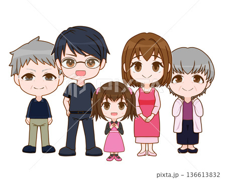 子供が女の子の三世代家族 136613832