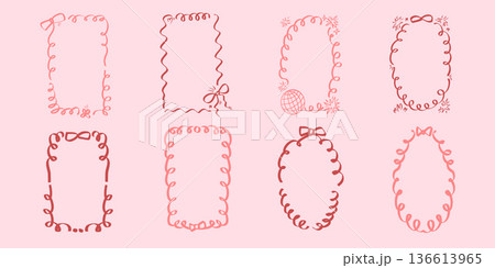 Bachelorette disco ball whimsical frames. Coquette borders with bows set. Ribbon and lace squiggle menu. Vector wedding frame isolated on pink girly background. Christmas or festive promo text boxes Bachelorette disco ball whimsical frames. Coquette borders with bows set. Ribbon and lace squiggle menu. Vector wedding frame isolated on pink girly background. Christmas or festive promo text boxes 136613965