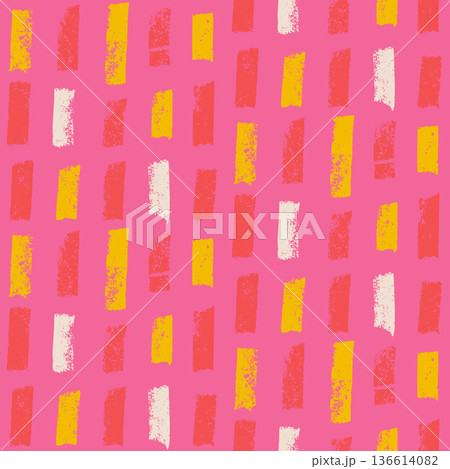 Small dash lines girly coquette seamless pattern. Surface pattern design geometric handmade candy cream dessert motif. Hand drawn mini streaks kid texture. Vector repeat background illustration 136614082