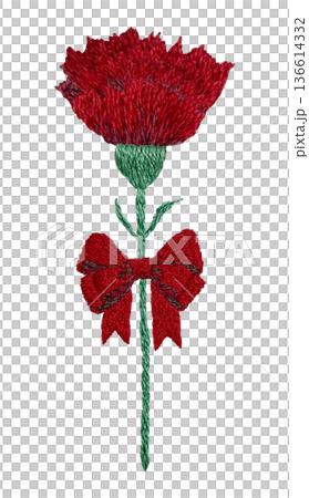 [Single Carnation] Hand-embroidered illustration material 136614332