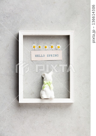 Hello Spring Minimal Frame Mockup with Bunny and Daisies Hello Spring Minimal Frame Mockup with Bunny and Daisies 136614386
