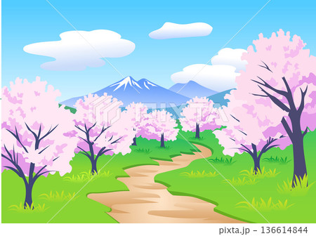 桜が咲く春のシンプルイラスト 136614844