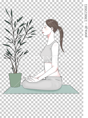 插畫材料：正念、冥想、瑜伽 136615681