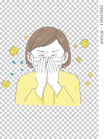插畫資料:花粉症、口罩、女性 插畫資料:花粉症、口罩、女性 136615682