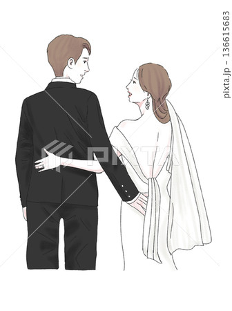 イラスト素材：結婚・カップル・後ろ姿 136615683