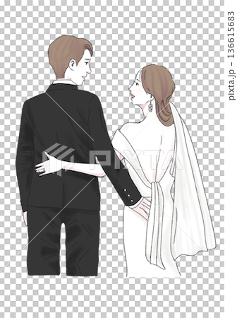 イラスト素材：結婚・カップル・後ろ姿 136615683