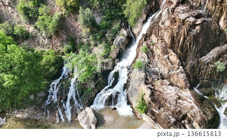 Cascading rocky waterfall. High quality photo Cascading rocky waterfall. High quality photo 136615813