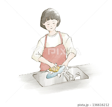 食器洗いをする女性 136616212
